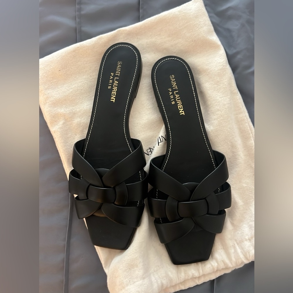 Saint Laurent Black Woven Sandals - Picture 2 of 5